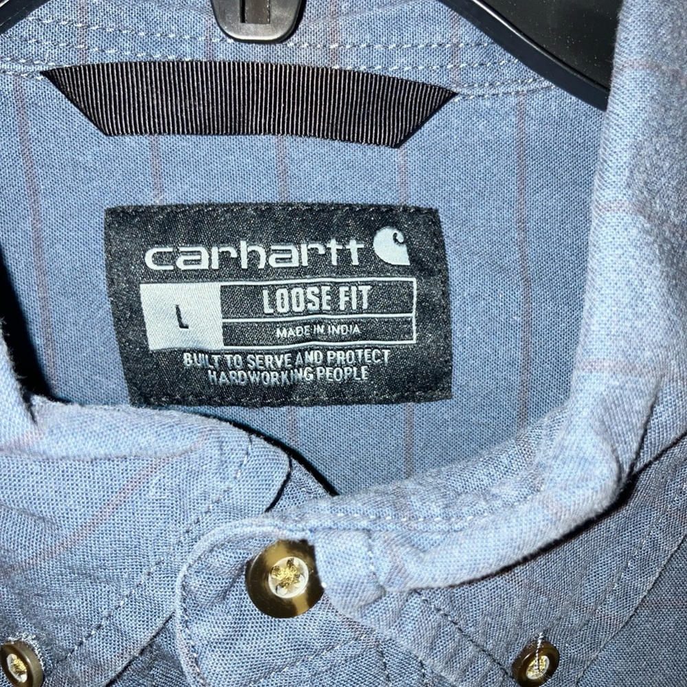 Carhartt loose fit , button up polo , size L ,blue
